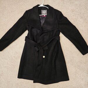 EXCELLENT CONDITION VINCE CAMUTO WOMENS MEDIUM BLACK BELTED WOOL-BLEND COAT